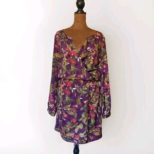 Best Society Dress Size M Purple Long Sleeve Floral Knee Length‎ USA Made
